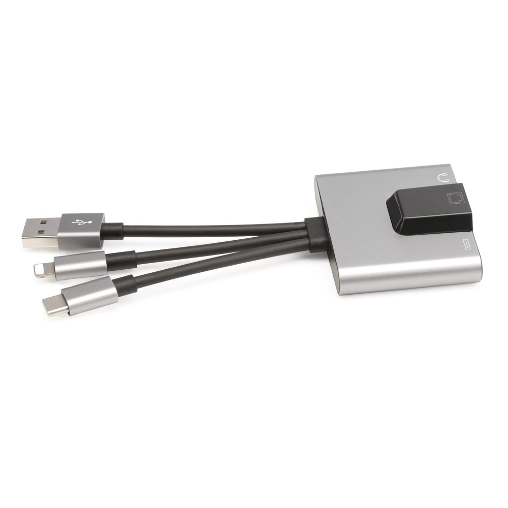 (10cm) Lightning / USB A / USB C (m) auf USB C / Ethernet RJ45 LAN / 3.5 mm Klinke (w) Adapter für Smartphones / Tablets / Notebooks - Grau