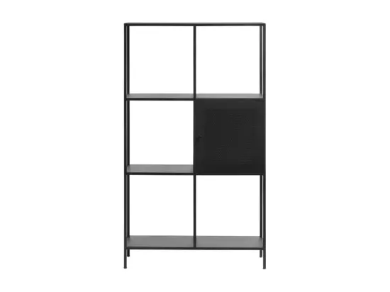Abel - Bibliothèque 1 porte, 5 niches en métal H135cm : Couleur - Noir