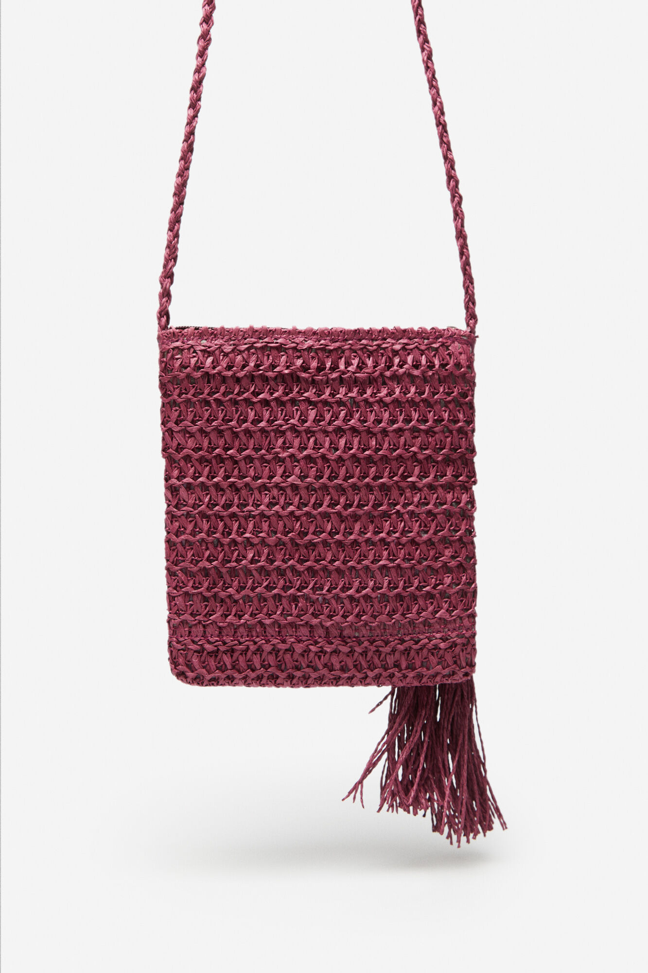 Mini bolsa transversal de ráfia - Roxa