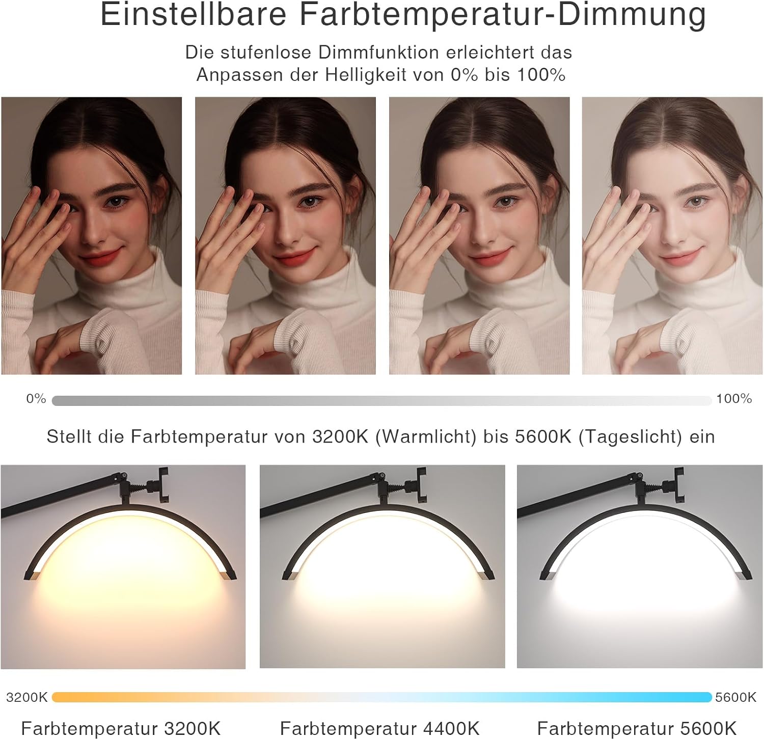 SOLLA Lash Light für Wimpernverlängerungen, 45W 24 Zoll dimmbare LED Wimpernlampe, rotierende Halbmond Stehlampe für Nail Tech, Beauty, Tattoo Künstler, Kosmetiker Halbmond Licht