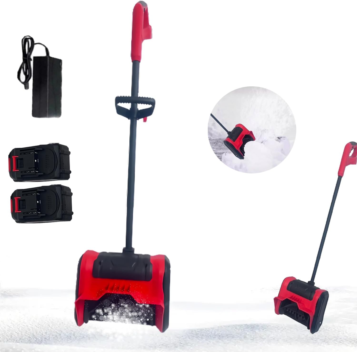 Hooha Akku-Schneefräse Kein Benzingeruch Handlich Leicht zu warten Abnehmbar Schneefräsen Kabellose Snow Removal Shovel | 8m Wurfweite | Arbeitsbreite 32 cm | Schneehöhe 15cm | 21V 2.0Ah x 2 Akkus