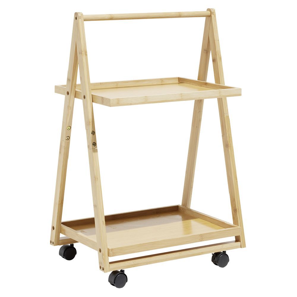 Desserte à roulettes bambou 2 niveaux 50x38xH78cm