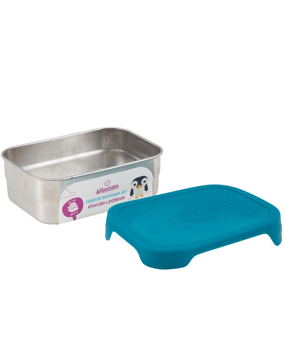 Edelstahl-Brotdose HAI 4-teilig in silber/blau