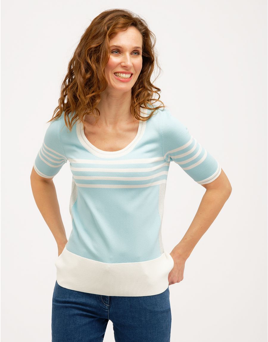 Pull léger bleu et blanc