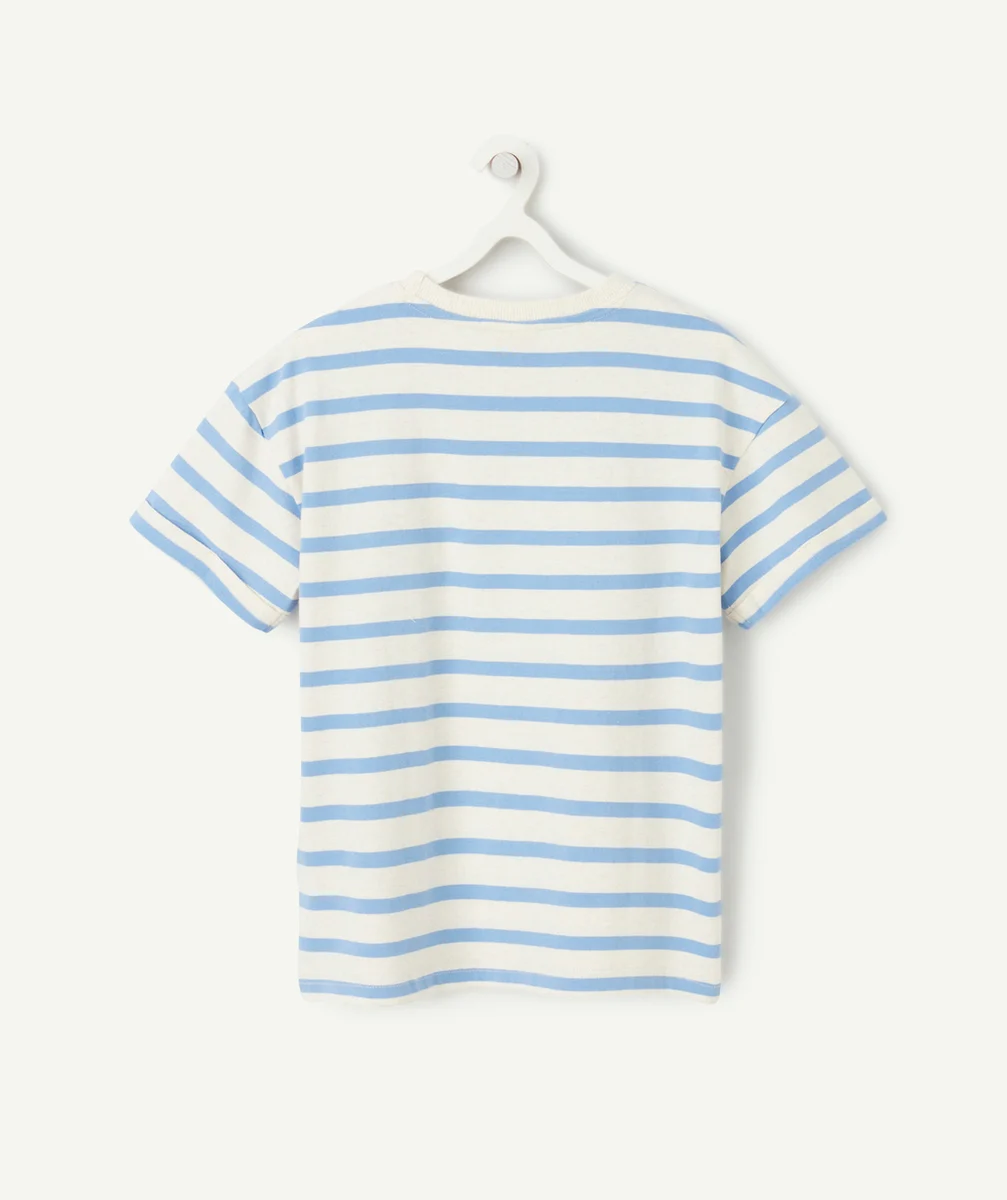 t-shirt manches courtes garçon en coton bio avec rayures et patch brodé