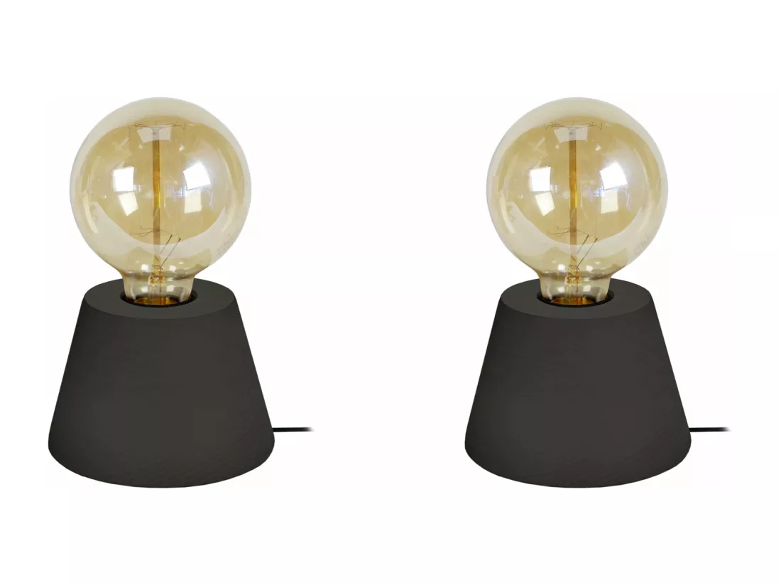 Pair de Lampes de chevet conique bois noir 18,5 cm.