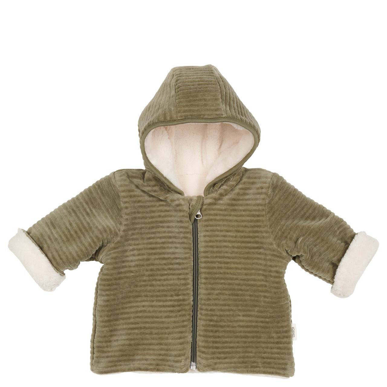 Koeka reversible jas Vik met corduroy en teddy groen/offwhite