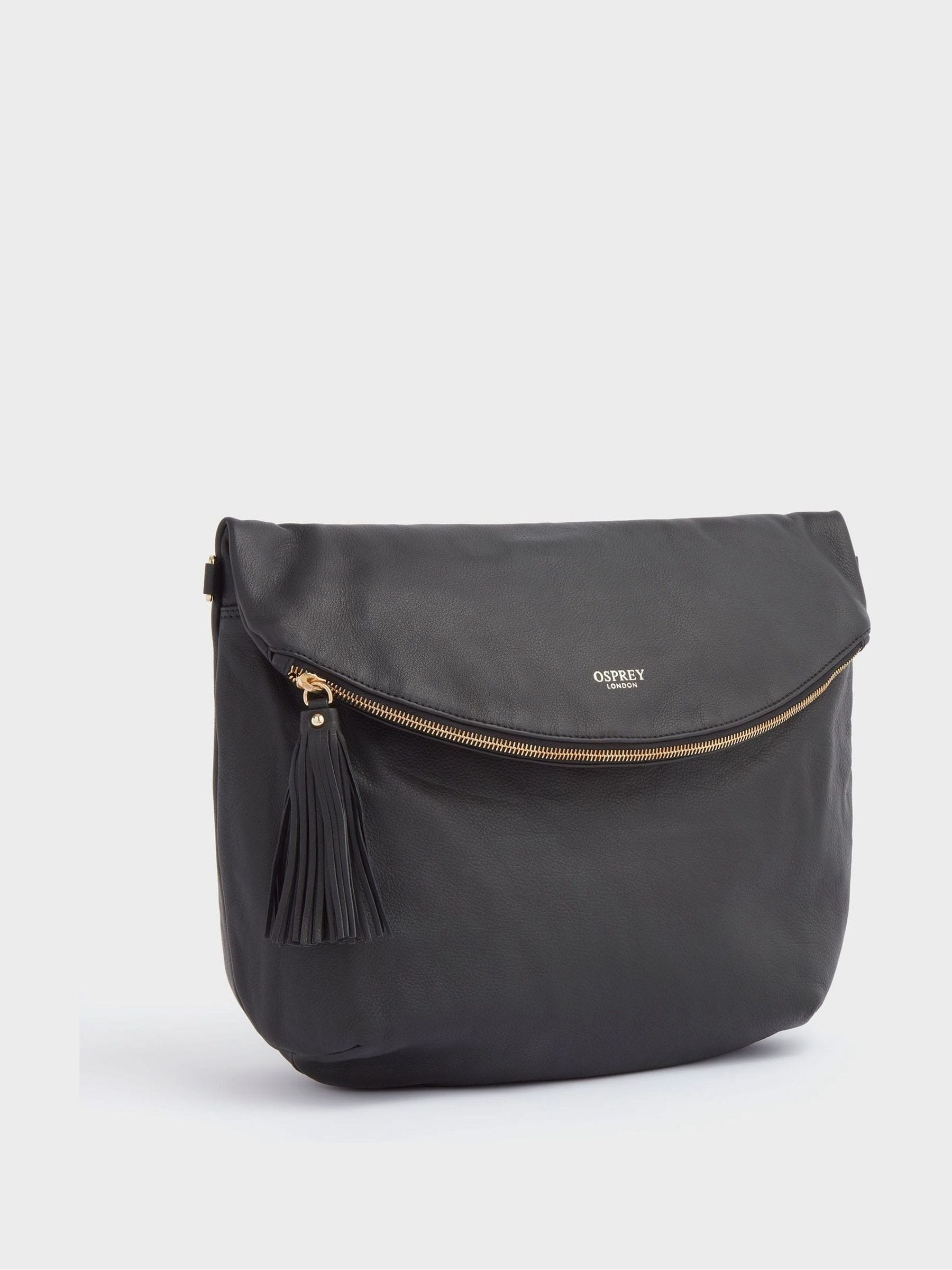 Zwart - OSPREY LONDON - Grote omvormbare Milano crossbodytas van Italiaans leer