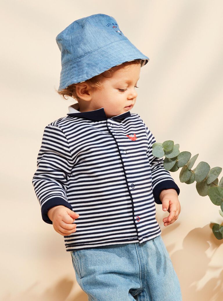 Gilet réversible bleu marine et à rayures
