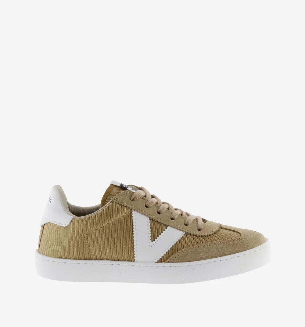 BERLÍN CUIR FENDU & NYLON Baskets monochromes unisexes TAUPE