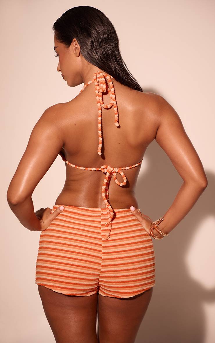 Orange Short De Plage En Tissu Éponge À Rayures