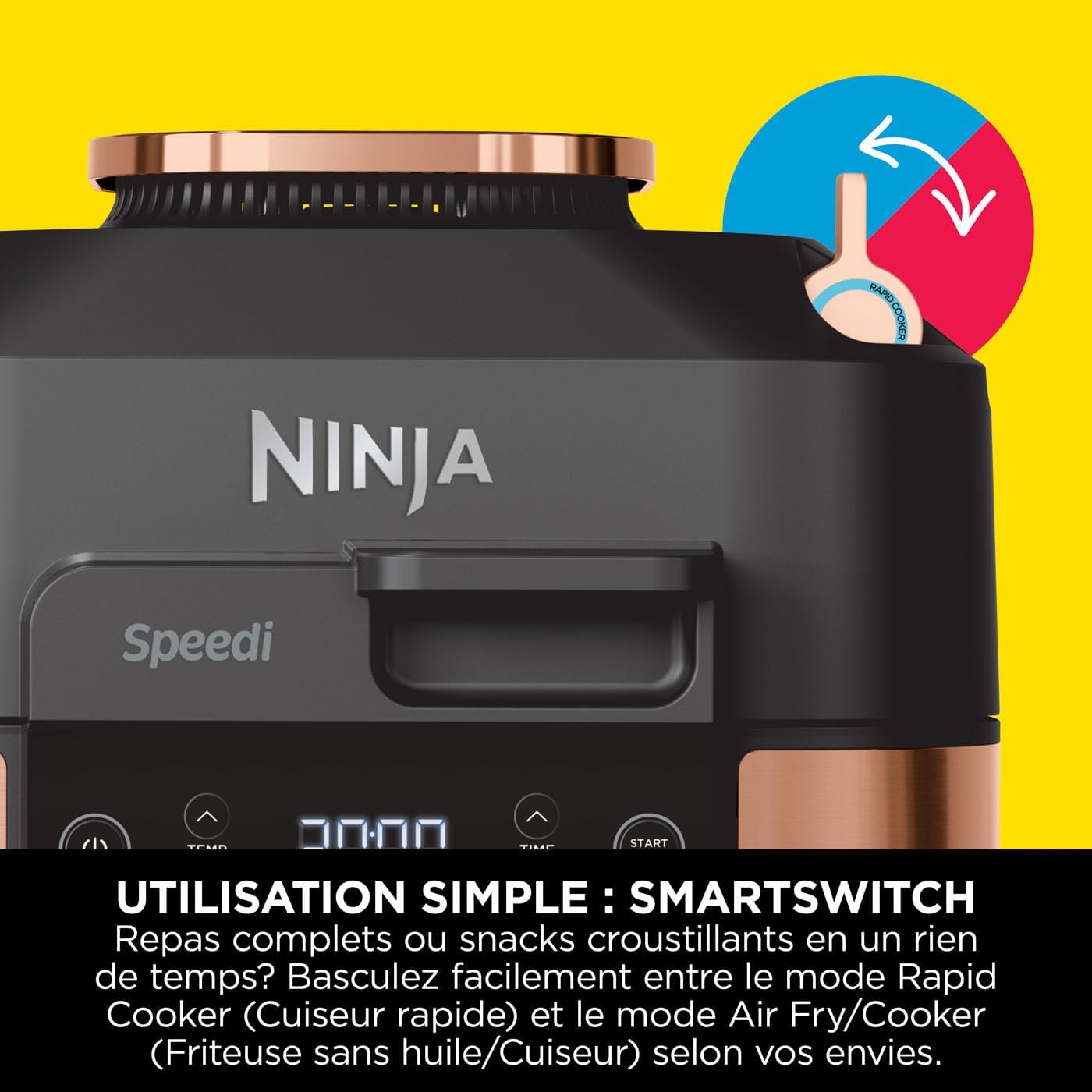 Ninja Speedi 10-en-1 Autocuiseur rapide, Air Fryer, Friteuse à air et Multicuiseur, 5.7L, Repas pour 4 en 15 minutes, Vapeur, Gril, Cuire au four, Rôt