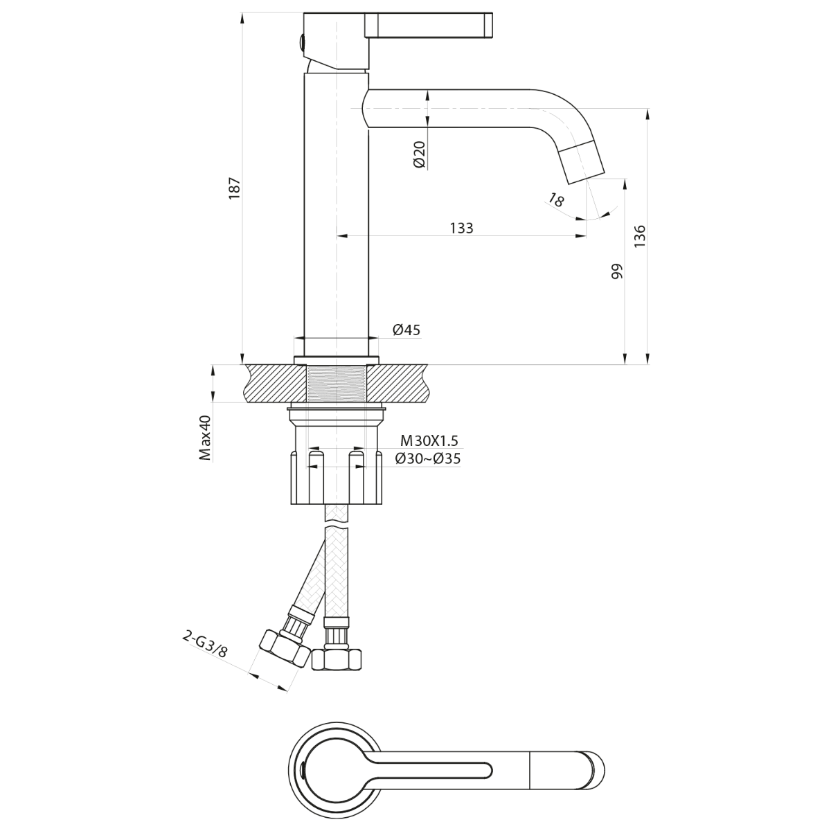Sapho Iconic wastafelkraan met gebogen uitloop 19cm goud mat