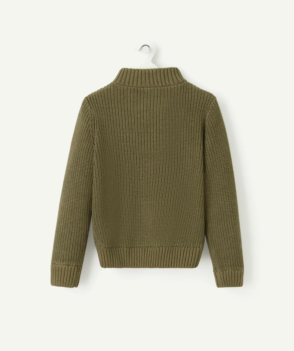 PULL COL MONTANT SEMI-ZIPPÉ GARÇON EN TRICOT KAKI