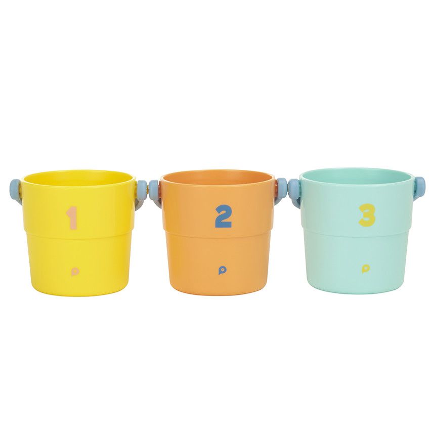 Lot de 3 sceaux de bain perforés à empiler - Ecru