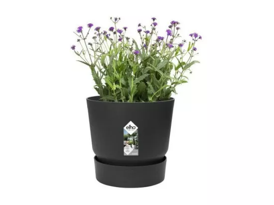 ELHO Pot de fleurs rond Greenville 25 - Exterieur - O 24,48 x H 23,31 cm - Vivre noir