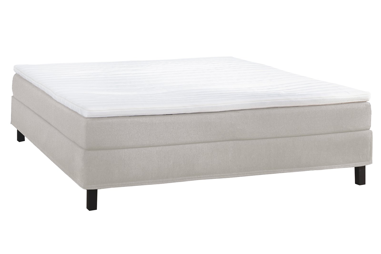 XOV Komfort 2 kontinental 180x200 cm Tekstil Inari Beige 22, XOV Komfort 3 overmadrass og sorte ben 15 cm