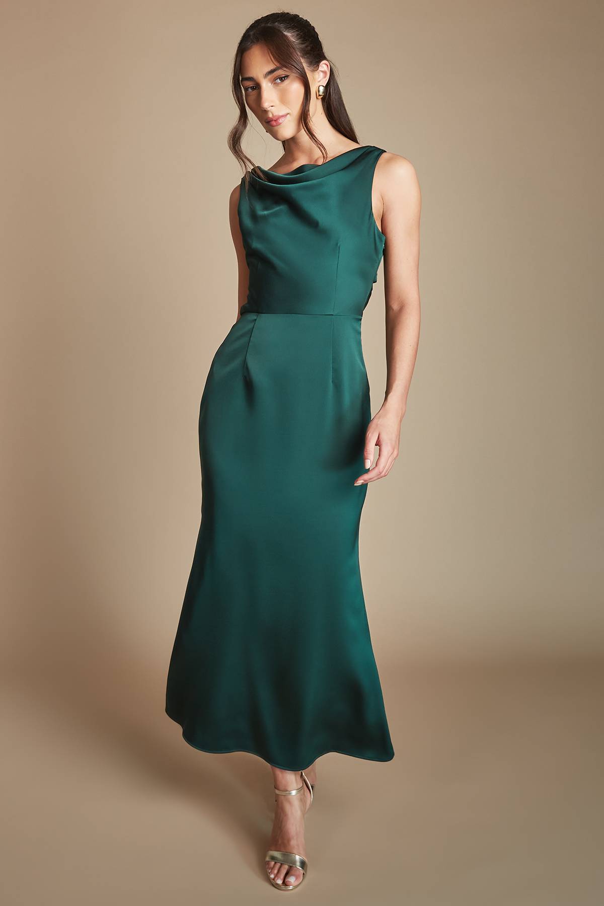 Oasis Robe De Demoiselle D'honneur Midi Émeraude À Col Drapé Et Dos Ouvert