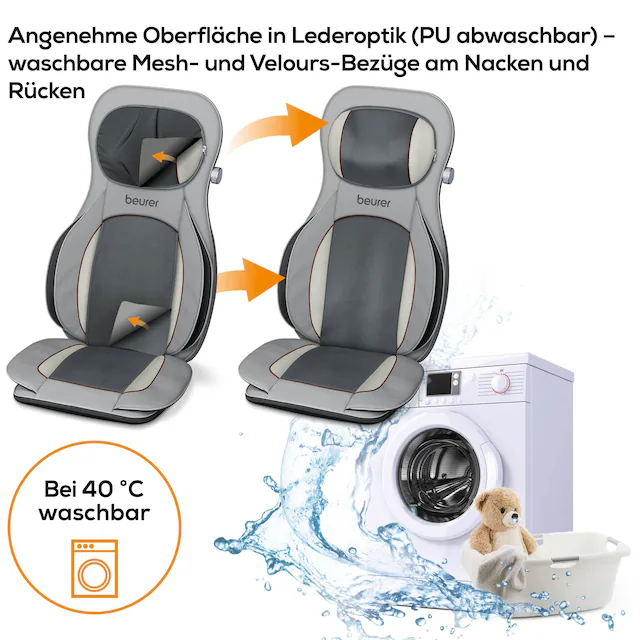 BEURER Shiatsu-Massagesitzauflage »MG 320 mit zuschaltbarer Wärmefunktion, Timer und Abschaltautomatik« 3-in-1: Shiatsu-, Luftkompressions- und punktuelle Massage