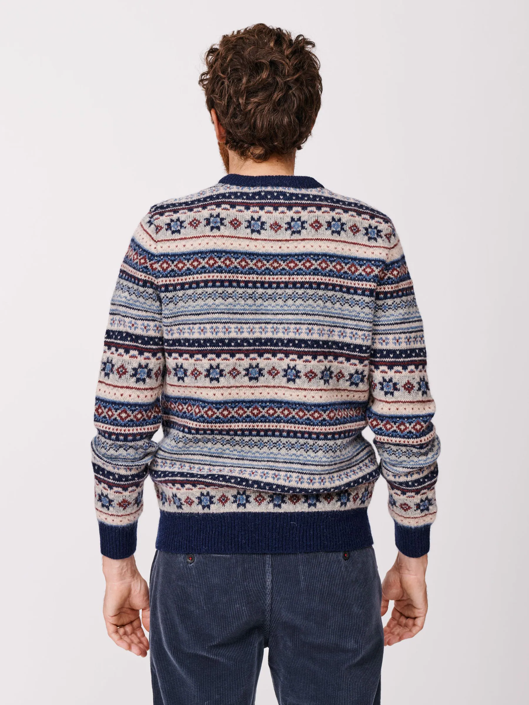 Lichtblauw - Aubin trui met ronde hals en fairisle