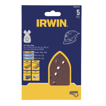 Irwin schuurvel voor Bosch Primo en B D Mouse zelfklevend K80/K180/K240, 5 stuks