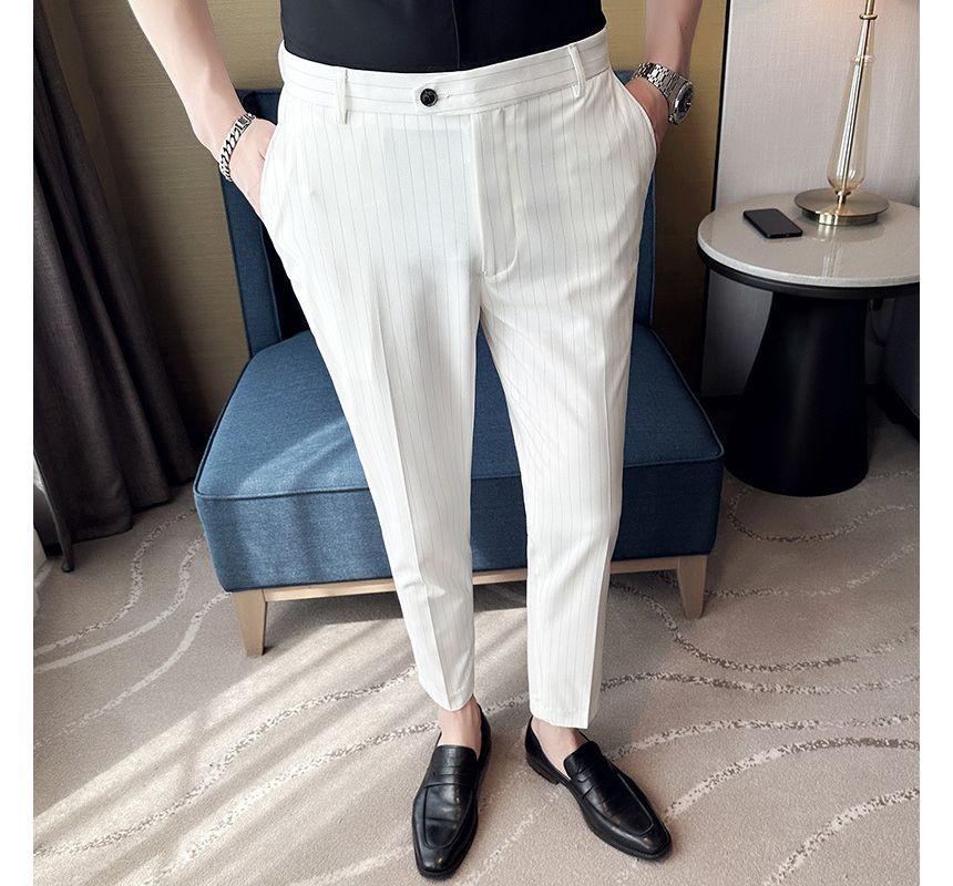 Lefitt - Gestreepte taps toelopende cropped pantalon