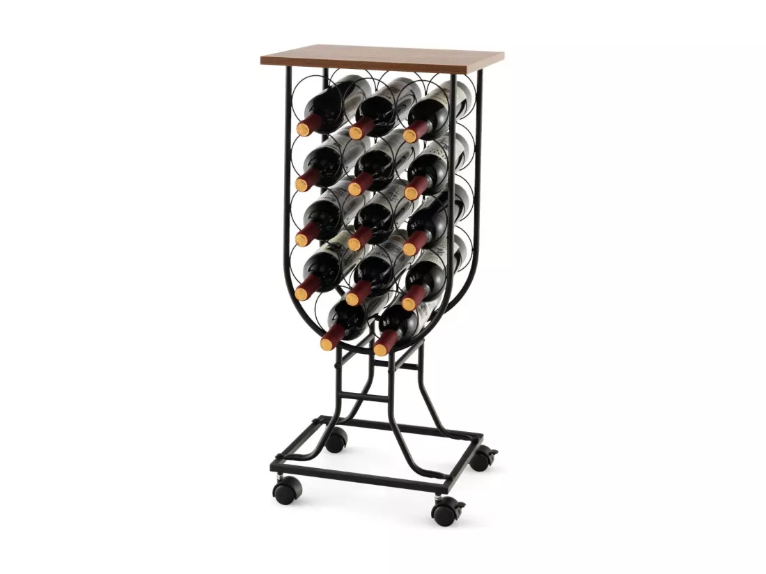 Casier à Vin Industriel en Métal pour 14 Bouteilles, Étagère à Vin Porte Bouteilles avec Roues Amovibles et Verrouillables, Cadre en métal solide, Style industriel
