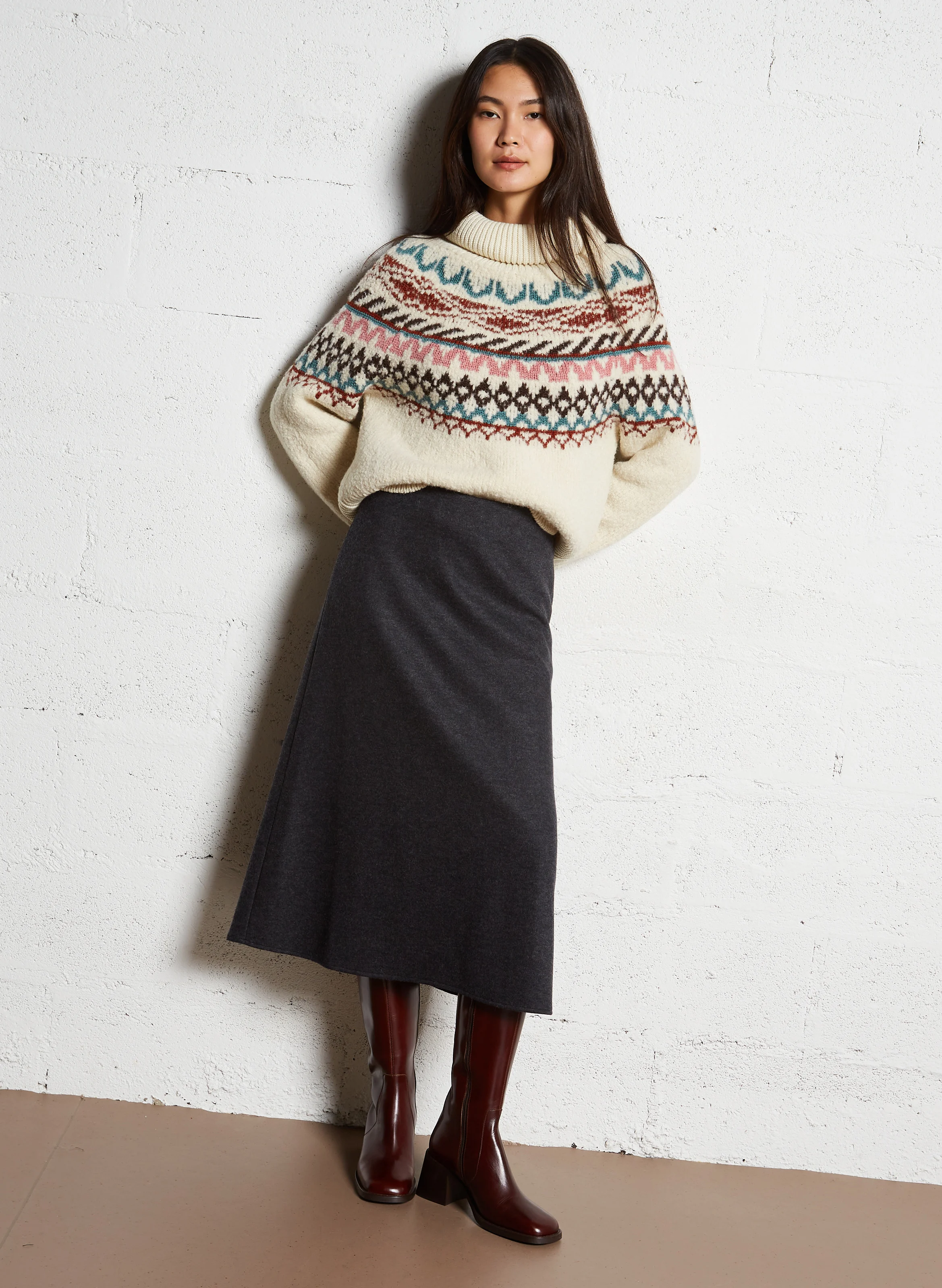 AYMY - Jupe midi en maille | Gris