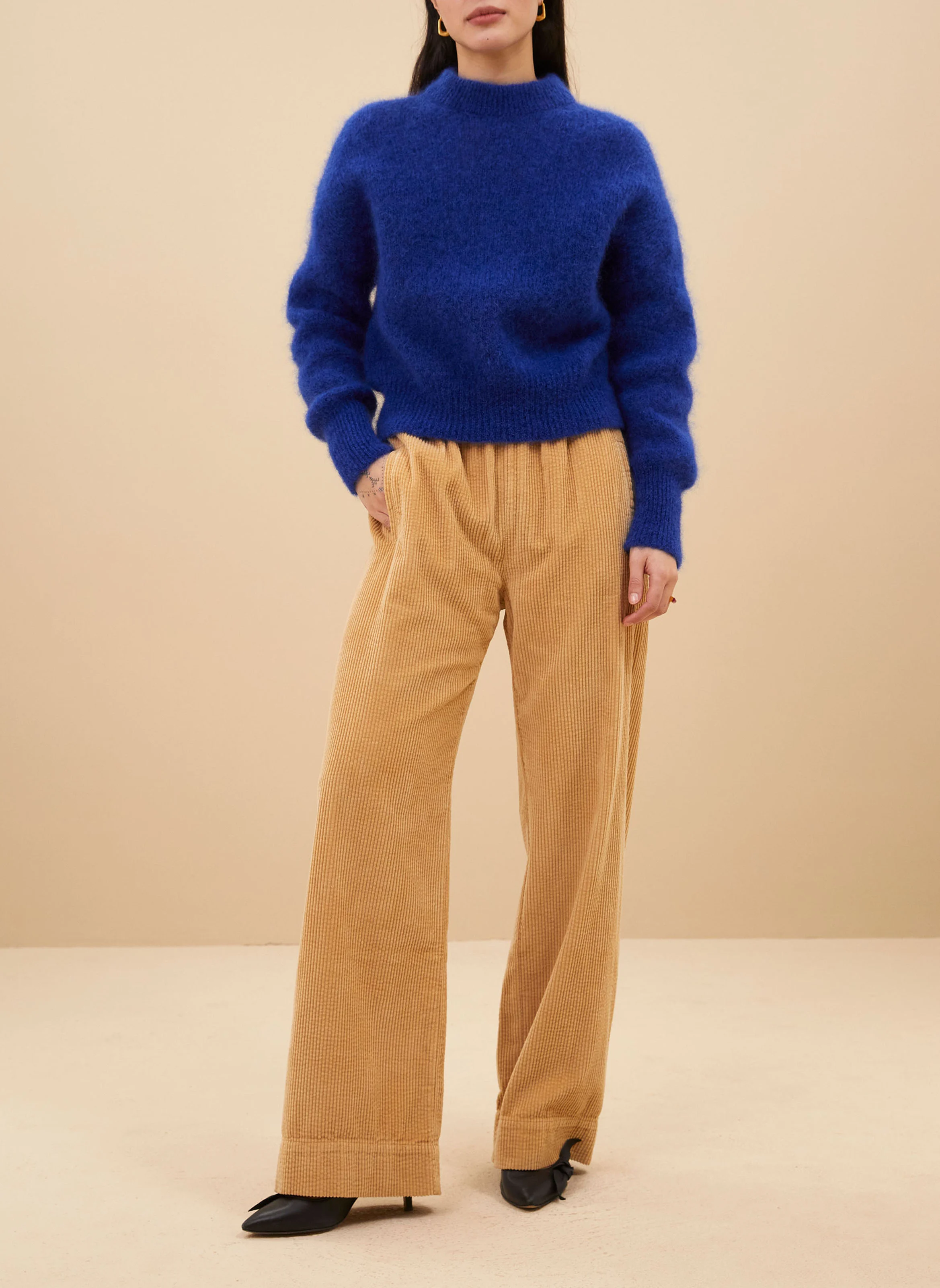 MEES - Pantalon droit velours côtelé en coton | Marron