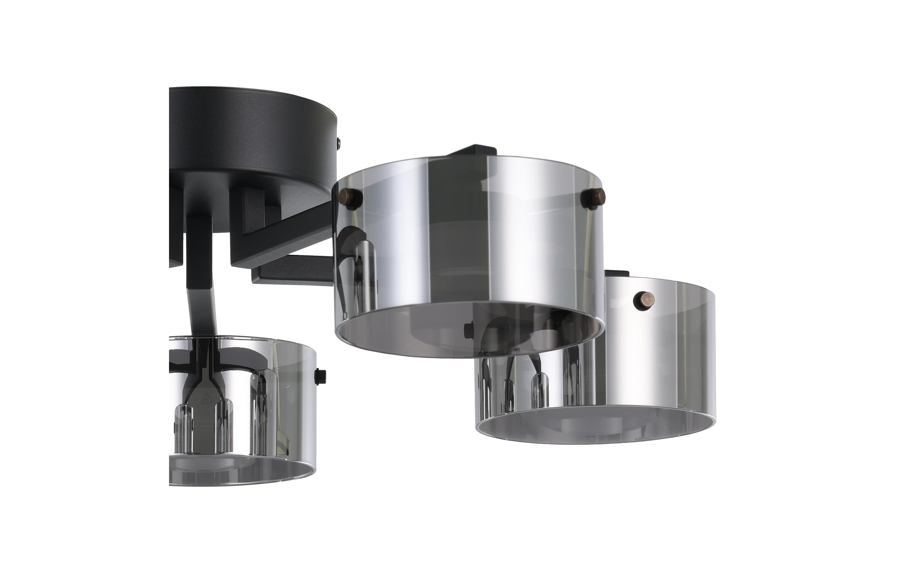 LED-Deckenleuchte Copillos LED 5 x 5, 4W 3000K Silber<br>Moderne LED-Deckenleuchte mit fünf Leuchtenarmen aus schwarzem Metall und runden Rauchglas-Lampenschirmen
