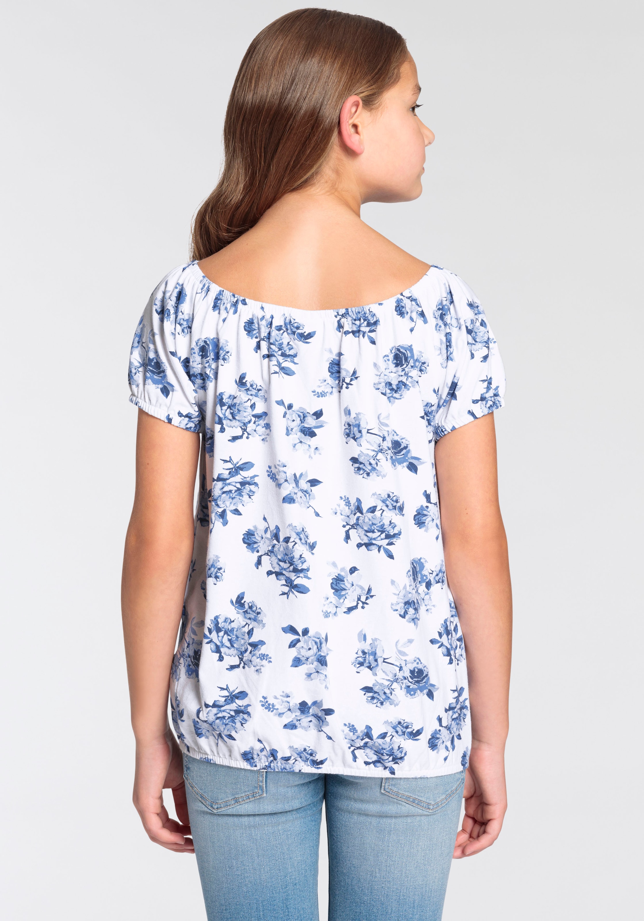 KangaROOS Carmenshirt »Kangaroos Mädchen«, Kurzarm,  dynamische Passform,  Allover-Druck,  Carmenausschnitt