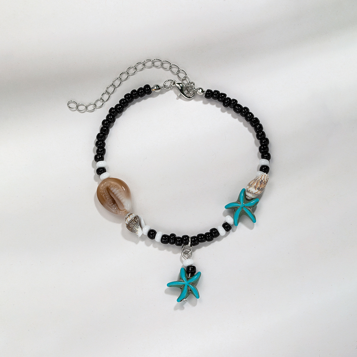(210-280mm) Perlen Fusskette Muschel Modeschmuck Sommer Anklet Boho Fuss Kettchen mit Seestern Anhänger - Schwarz / Blau