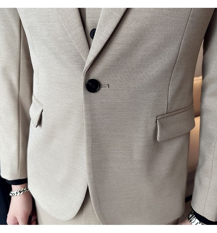 Blueforce - Set: Effen blazer + V-hals vest met knoopjes + Hoge taille rechte broek