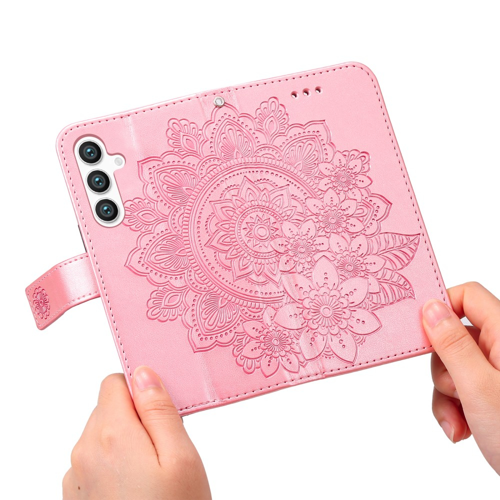 Samsung Galaxy S24  Plus Leder Tasche Wallet - Mandala Flowers Imprint - Rosa