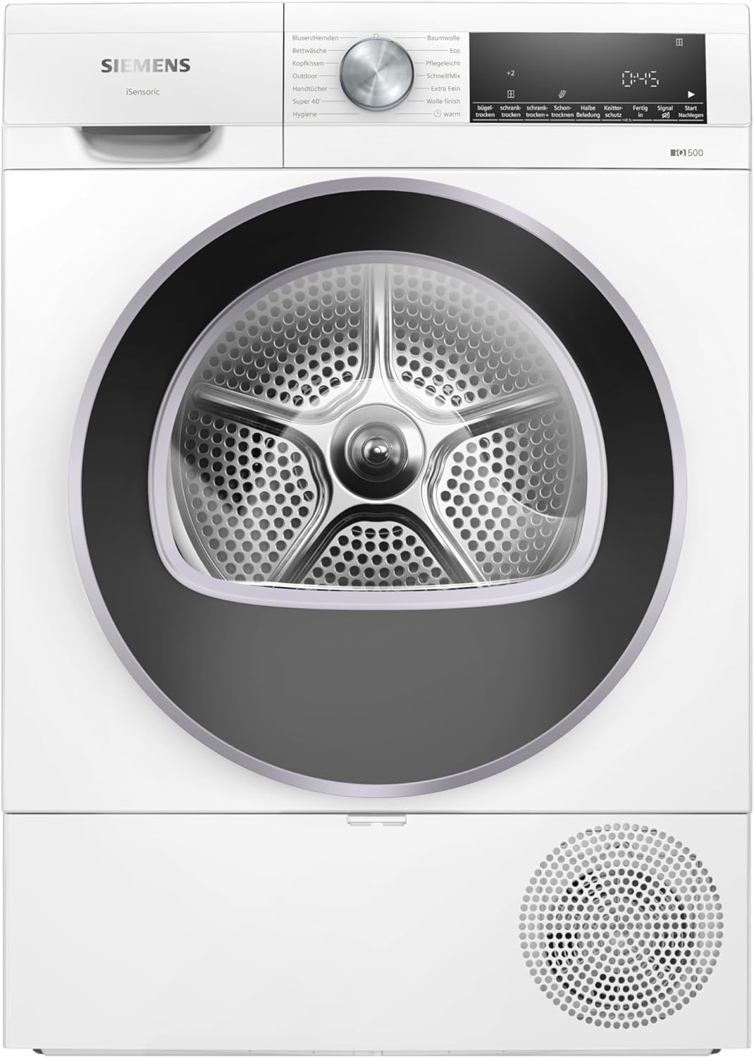 Siemens WQ43G2D0EM, iQ500, Smarter Wärmepumpentrockner 9 kg, autoDry, speedPack, Reversierende Trommel, Nachlegefunktion, halbe Beladung, Trommelinnenbeleuchtung, Weiß