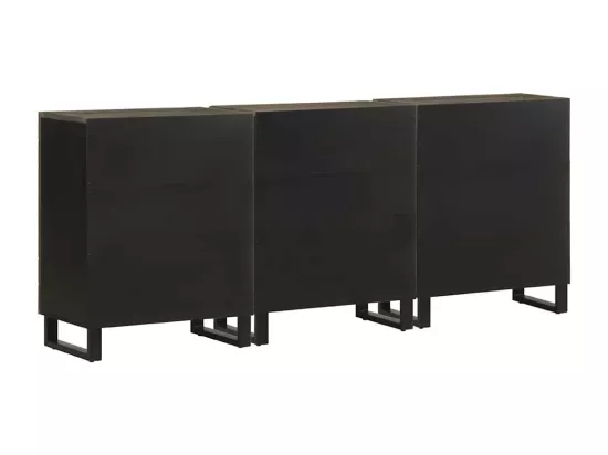 Buffets 3 pcs noir 60x33x75 cm bois massif de manguier