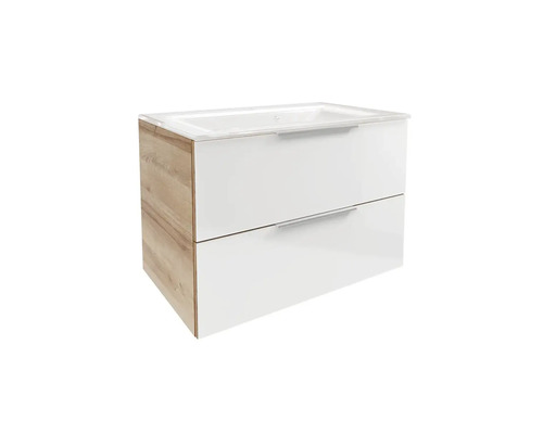 Badkamermeubelset FACKELMANN B.brillant BxHxD 80 x 55,7 x 50,1 cm, frontkleur wit hoogglans met glazen wastafel