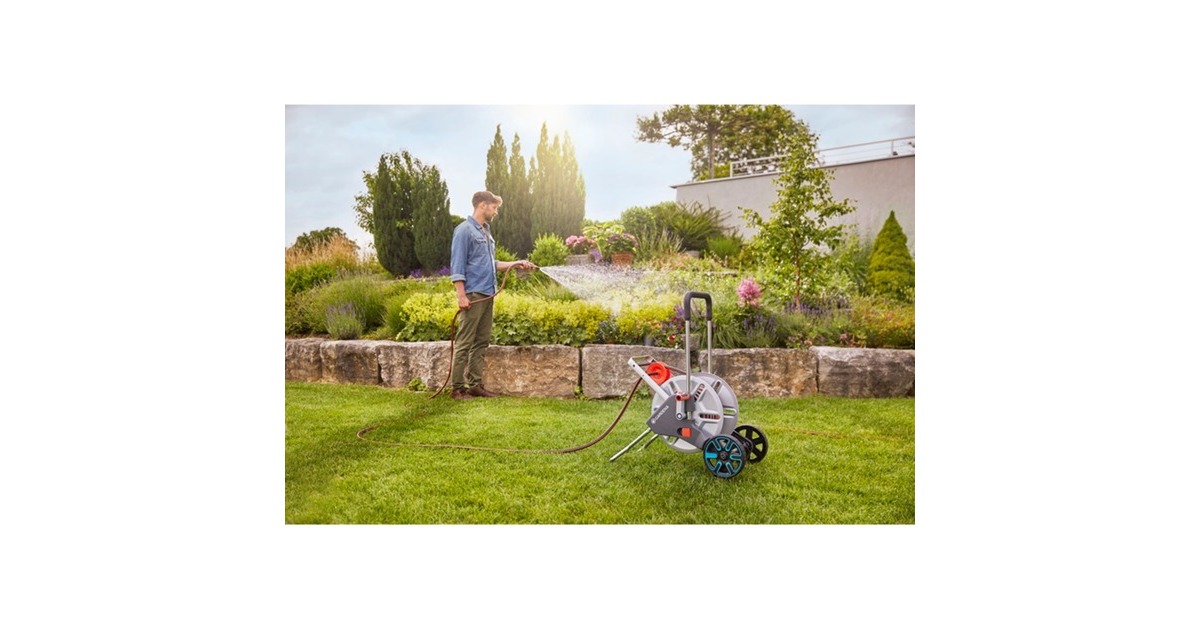 GARDENASlangenwagen AquaRoll M Easy Metal Set  (Grijs/oranje, 18547-20, 25 m)