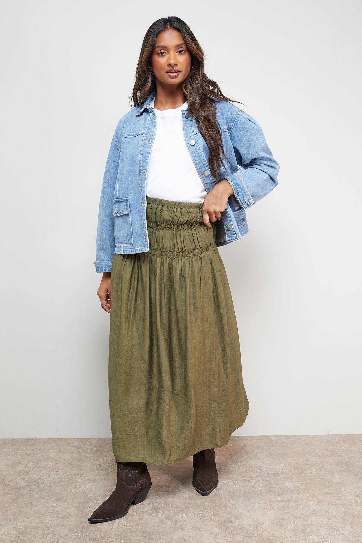 Oasis Jupe Midi à Taille Froncée