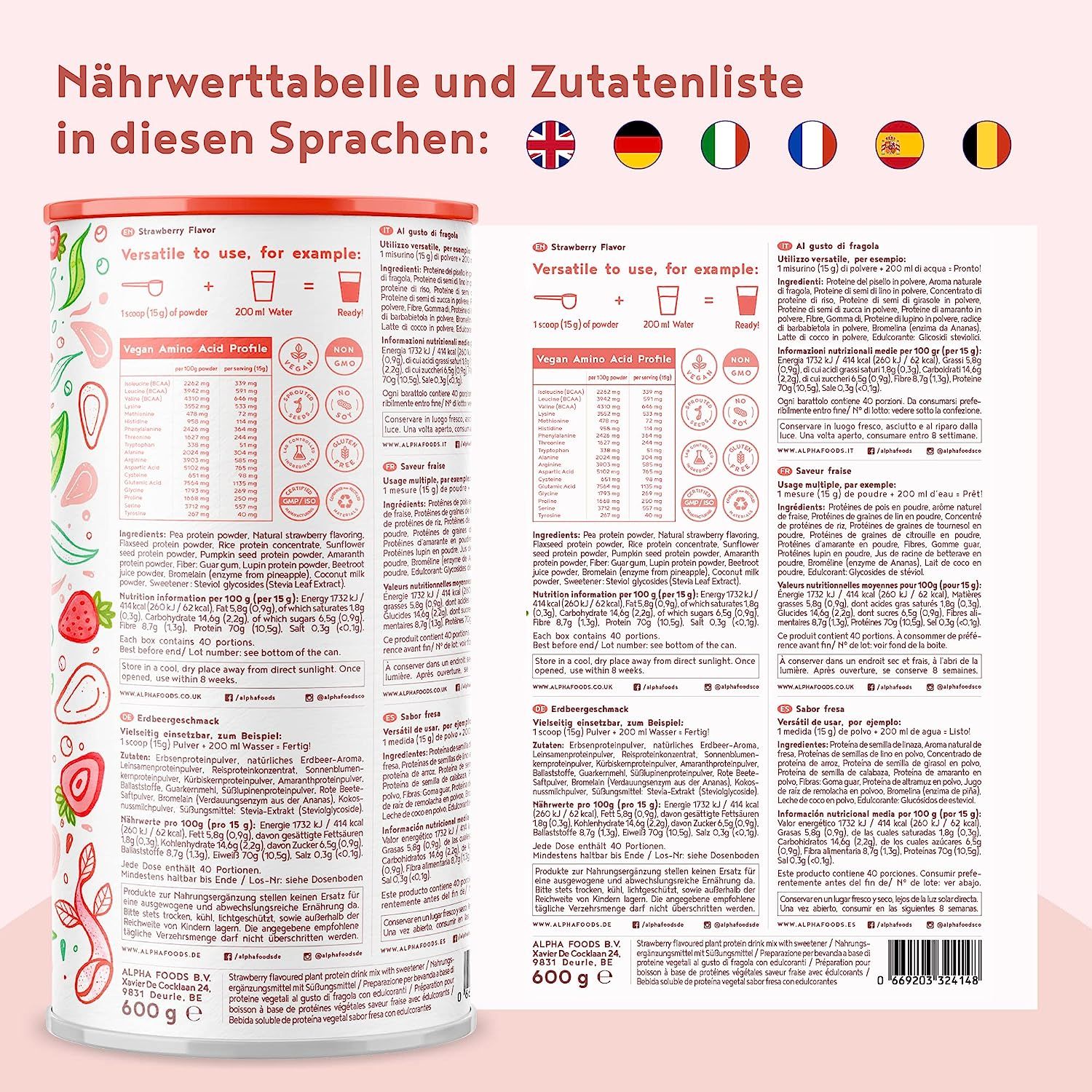 Vegan Protein - ERDBEERE - Pflanzliches Proteinpulver