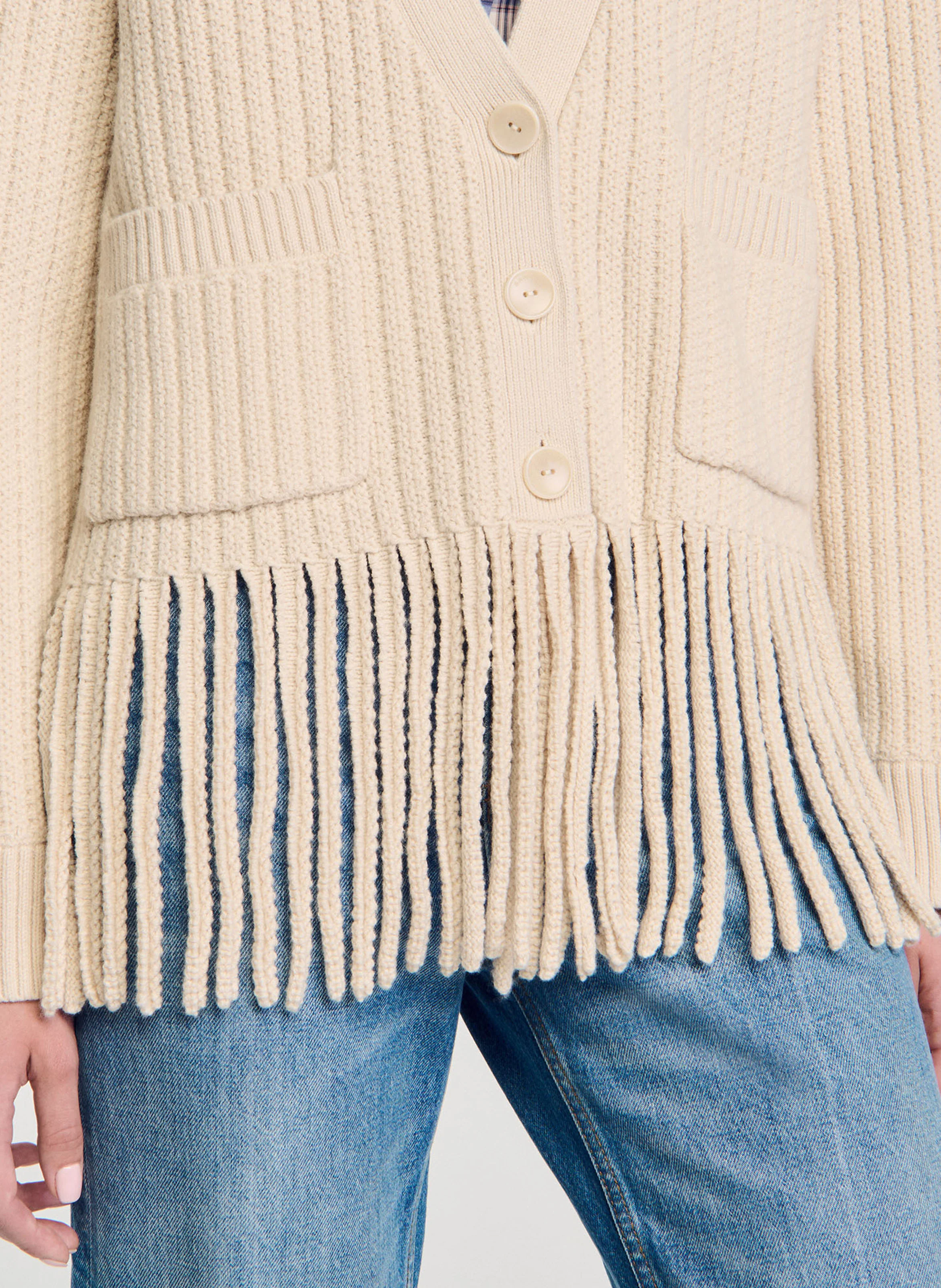Gilet décolleté V en laine et en coton mélangés | Blanc
