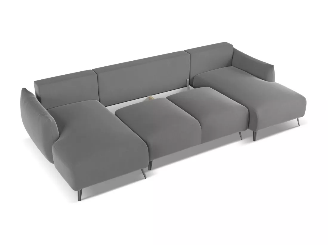 Canapé d'angle panoramique convertible en velours - gris - MALIE