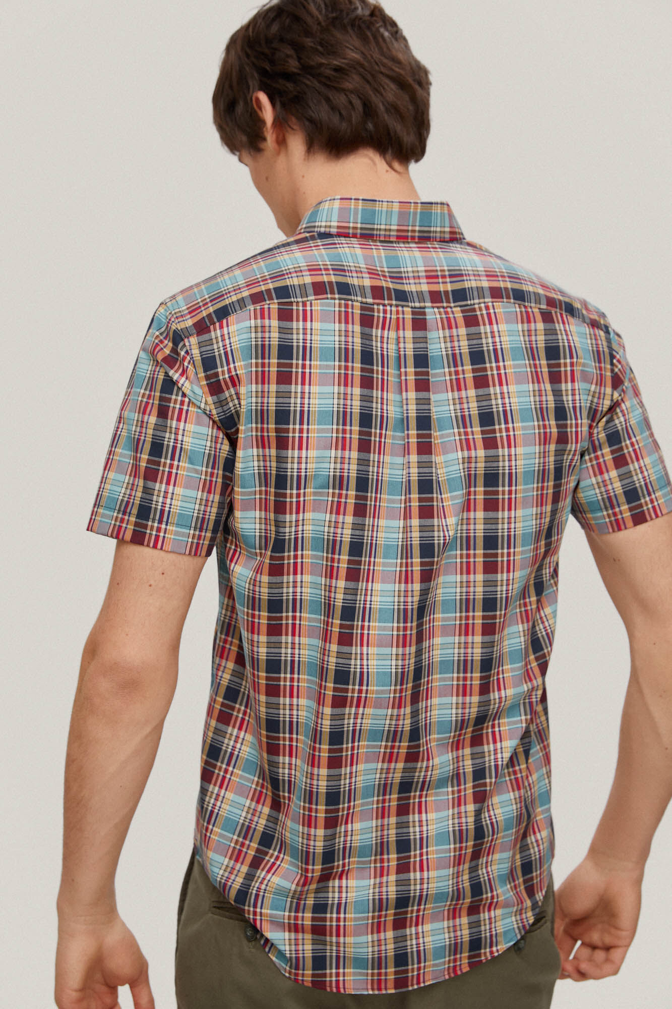 Camisa xadrez de manga curta que não precisa passar - Azul