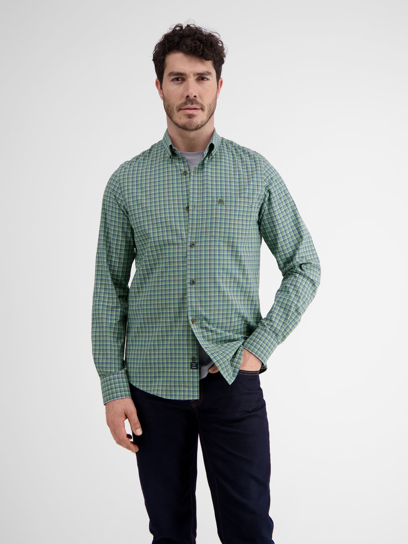 Langarmhemd, kariert, klassischer Button-down-Kragen