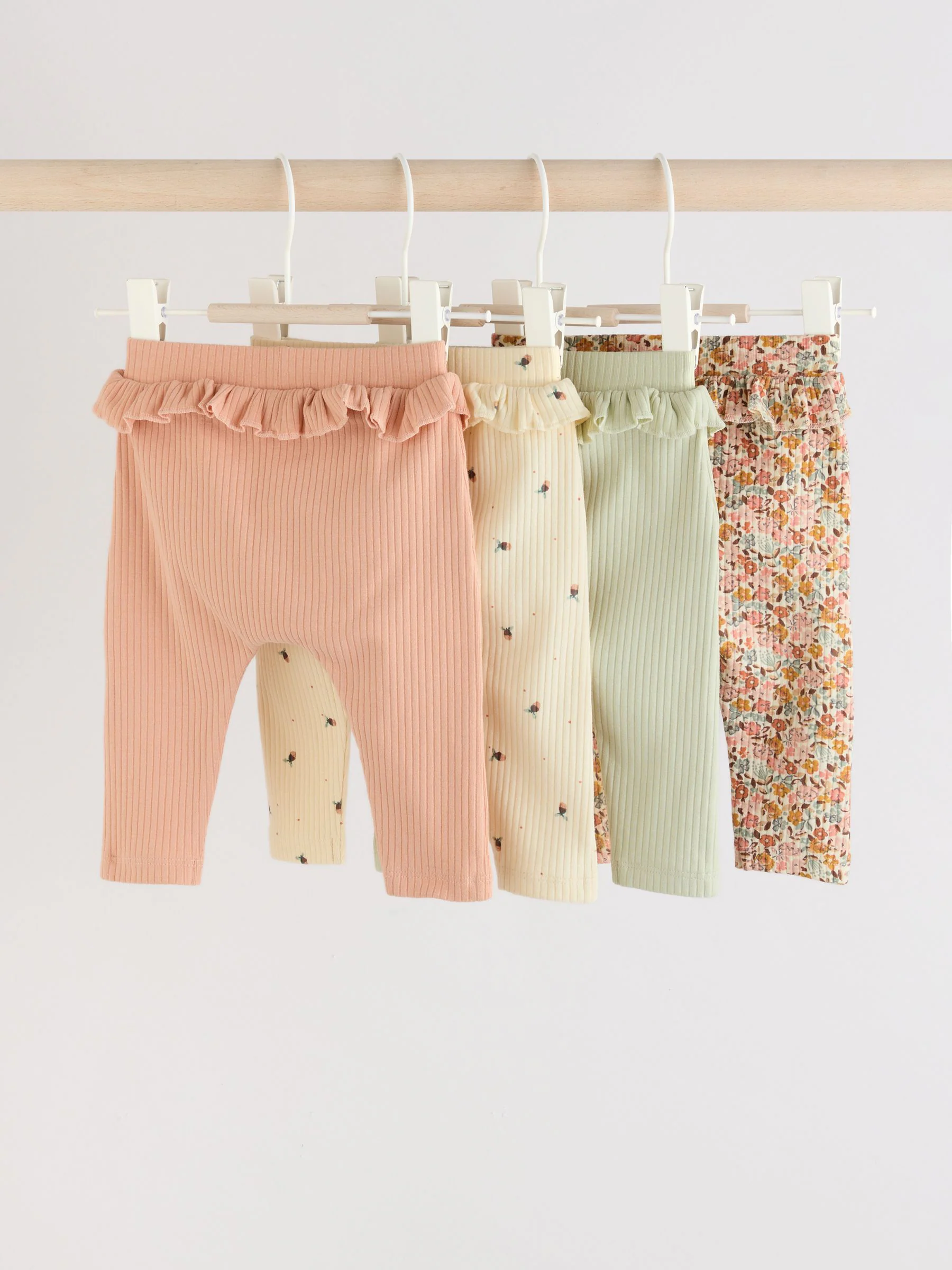 Saliegroen/koraal/fijne print - Verpakking van 4 babyleggings (0 mnd -2 jr)