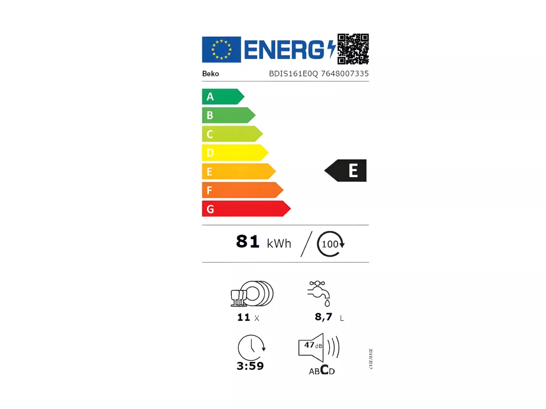 Lave-vaisselle encastrable BEKO E, BDIS161E0Q