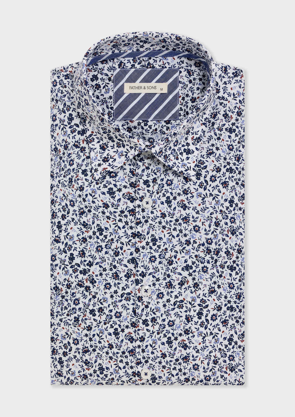 Chemise sport Regular en popeline de coton stretch blanc à motif fleuri bleu