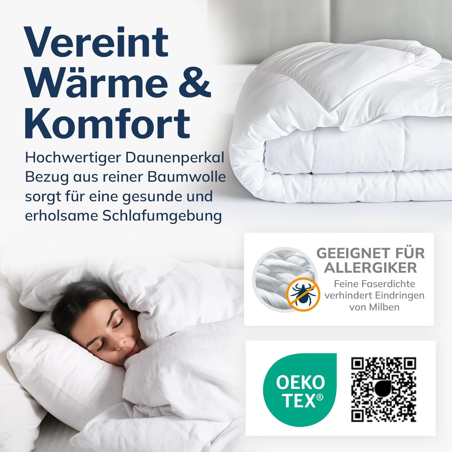CALMONT - Daunen Bettdecke I Daunendecke 220x240 I 100% extra weiche Federn & Daunen | Fachärztlich geprüft für Allergiker | Oeko-Tex (220 x 240 m, Leichte Sommerdecke)