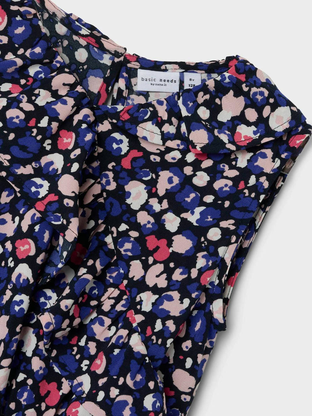 NAME IT jurk NKFVINAYA met all over print en volant donkerblauw/roze/wit