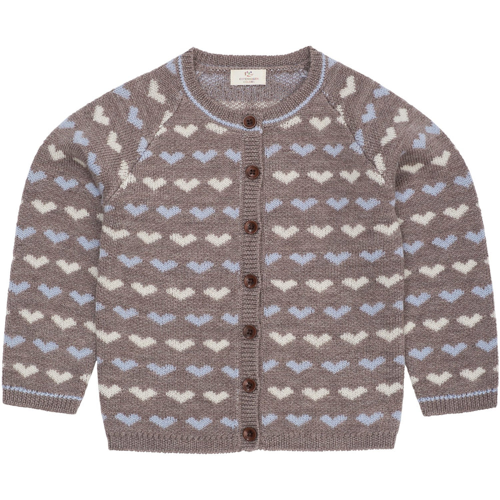 Køb COPENHAGEN COLORS Naturalmel./Dusty Blue Comb Merino Heart Cardigan